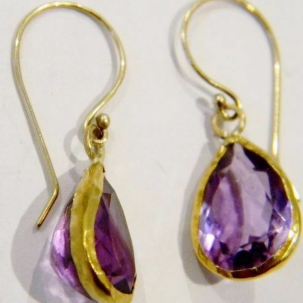 22K SOLID YELLOW GOLD EARRINGS W PURPLE AMETHYST